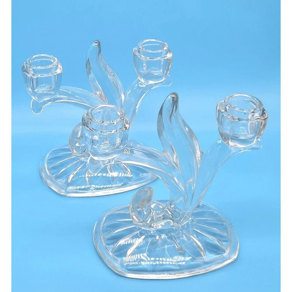 Set Of Vtg Indiana Glass No. 1007 Oleander Double Candlestick